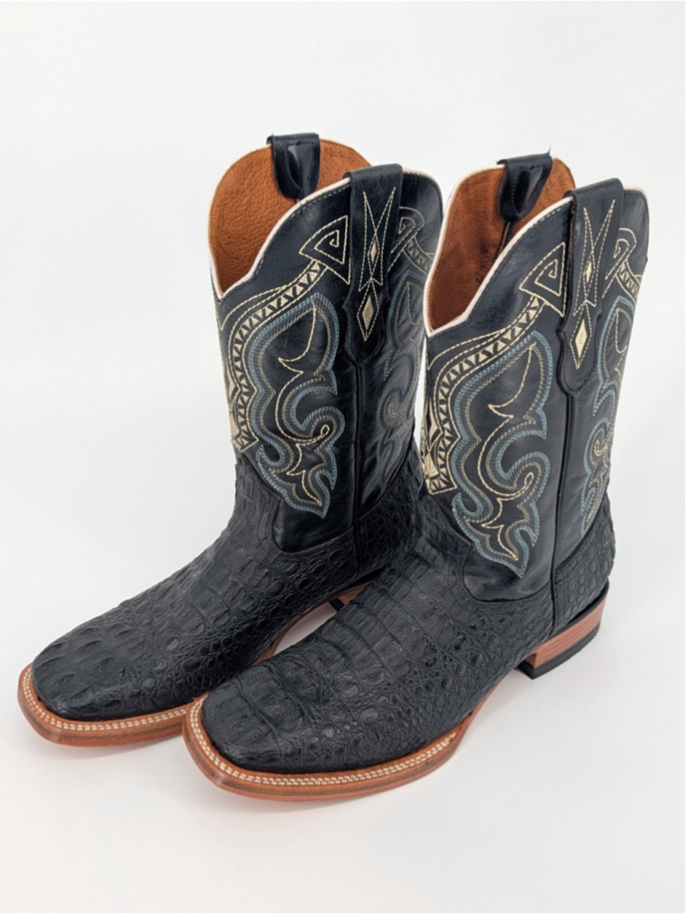 Delpos Estrella Men MEX 30 Black Croc Texture Square Toe Cowboy Boots Mexico